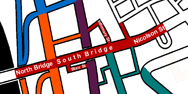 map of attractions of North and South Bridge Edinburgh